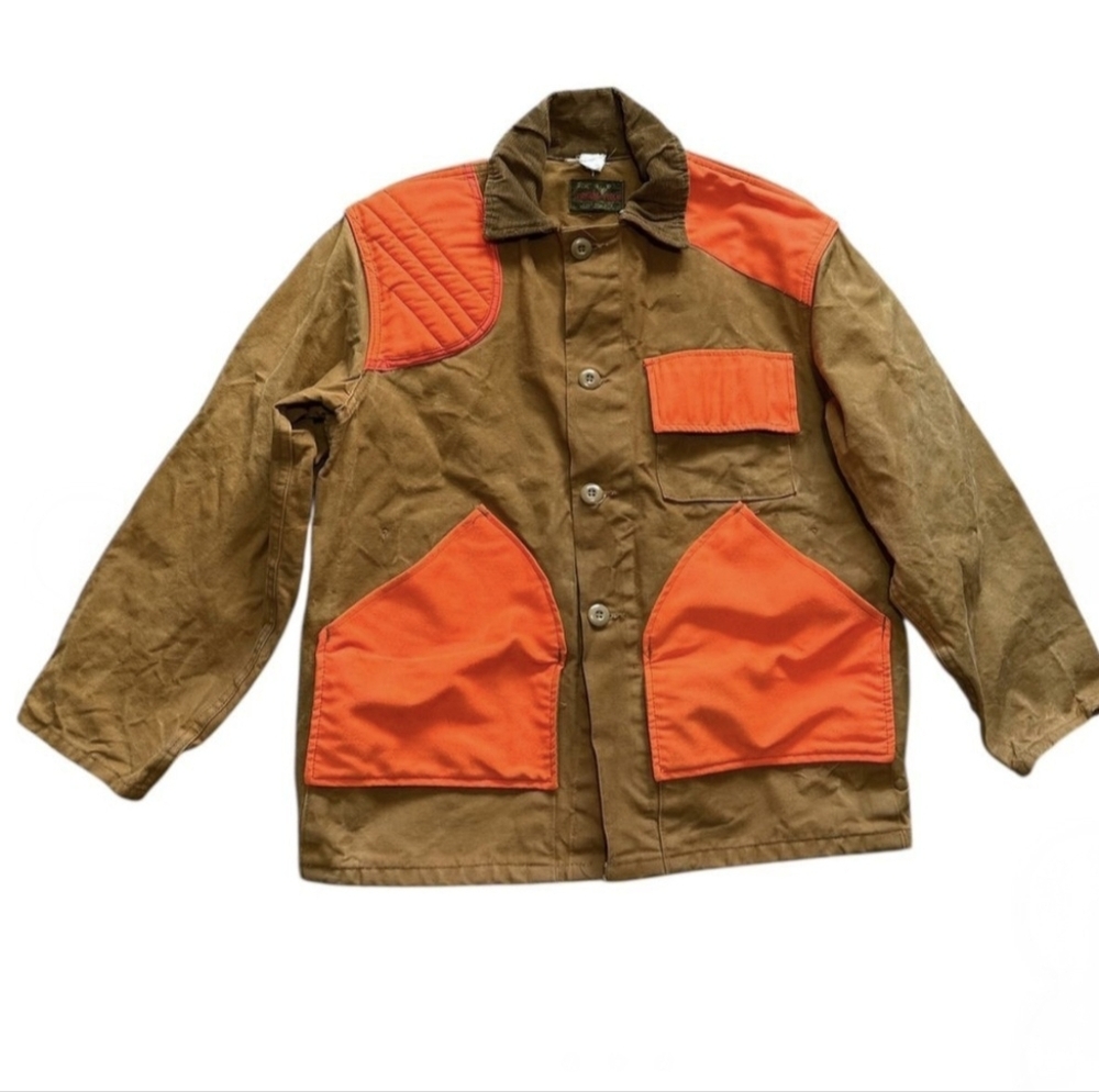 Field Stream Brown orange hunting coat with quilted lining button closer